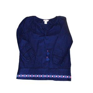 Vineyard Vines Woven Embroidered Deep Bay Tassel Boho Top Small